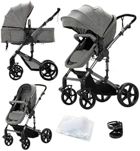 2 in 1 Baby Stroller with Bassinet Convertible Reversible Standard Baby Pram Portable Pushchair Infant Buggy Baby Carriage Foldable High Landscape Pram for Toddler Newborn (2USV9-BG) Supperbebe