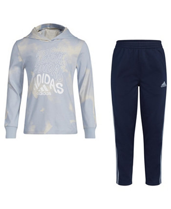 Футболка и брюки с принтом и капюшоном с длинными рукавами для маленьких мальчиков, комплект из 2 предметов Adidas