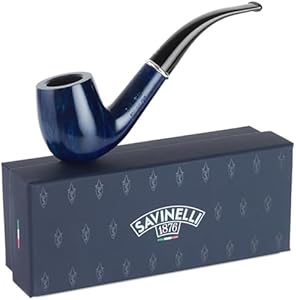 Savinelli Arcobaleno Blue 606 KS - Colorful Stained Wood, Handmade Briar Pipe From Italy, Bent Billiard Wood Pipes, Briar Wood Collectible Pipe Savinelli