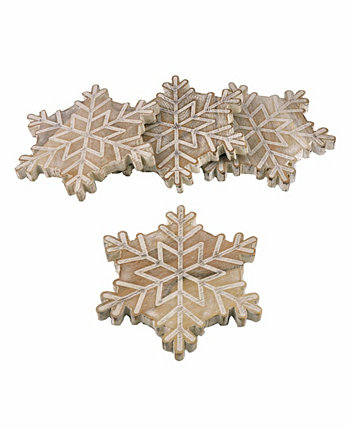 Подставки со снежинками из богатой текстуры из дерева акации с мытой отделкой, набор из 4 предметов Godinger