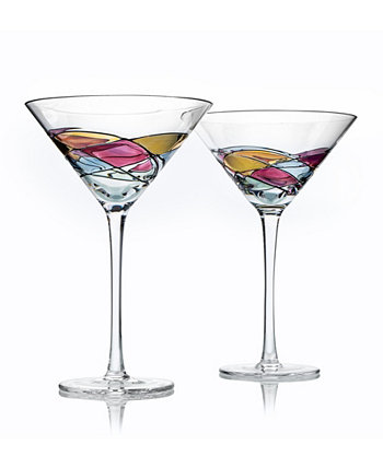 Hand Painted Stained Glass Martini Glasses 8 oz, Set of 2 The Wine Savant