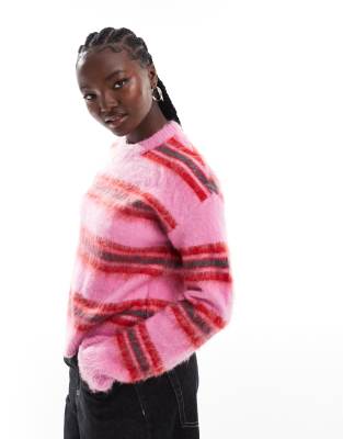 JJXX crew neck sweater in pink red stripe Jjxx