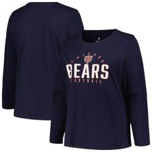 Women's Fanatics Branded Navy Chicago Bears Plus Size Foiled Play Long Sleeve T-Shirt Fanatics