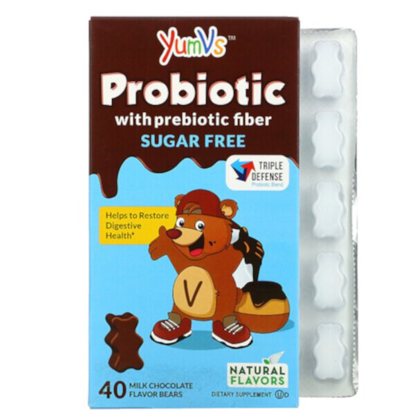 Пробиотик с пребиотической клетчаткой, молочный шоколад, без сахара, 40 мишек Yum V's