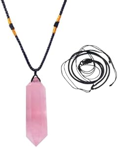 Runyangshi Black Obsidian Healing Crystal Pendants, Double Pointed Natural Crystal Quartz Necklace 6 Faceted Chakra Crystal Wand Stone Runyangshi