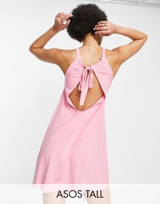 Ярко-розовое платье мини с открытой спиной и присборенным воротником ASOS DESIGN Tall ASOS Tall