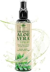 Green Leaf Aloe Vera Spray 99% Pure Cold-Pressed Aloe Vera Juice, for Hair, Skin & Face Moisturizer, Fast Absorption After Sun Care, Sunburn Relief & Solar Recovery Spray| 8oz |Aloevera Body Spray Green Leaf Naturals