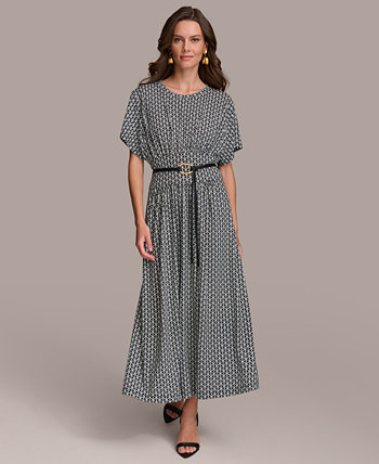 Женское платье трапециевидной формы с поясом и принтом Donna Karan New York