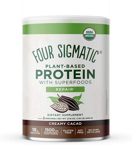 Органический растительный белок Four Sigmatic с суперпродуктами сливочного какао — 21,16 унции Four Sigmatic