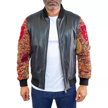 Leather G Dragon Sleeve Jacket Maceoo