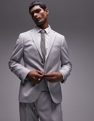 Topman slim linen suit jacket in gray TOPMAN