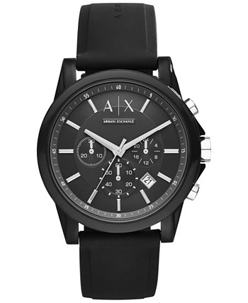 Часы унисекс с черным силиконовым ремешком и хронографом 44 мм AX1326 Armani
