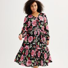 Женское платье с цветочным принтом Plus Size DRAPER JAMES RSVP длиной до середины голени с длинными рукавами и поясом DRAPER JAMES