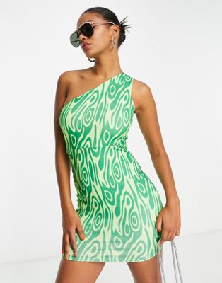 Зеленое двухслойное облегающее платье мини на одно плечо Public Desire Public Desire