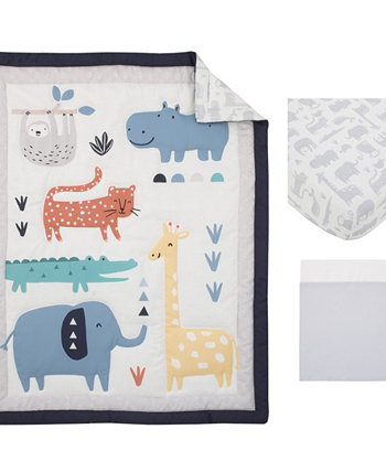 Комплект постельного белья для кроватки из 3 предметов Modern Jungle Pals Sloth, Hippo, Elephant, Giraffe NoJo