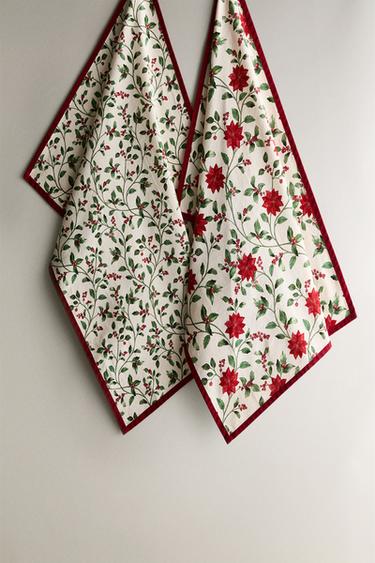 SET OF CHRISTMAS POINSETTIA KITCHEN TOWELS (SET OF 2) Zara Home