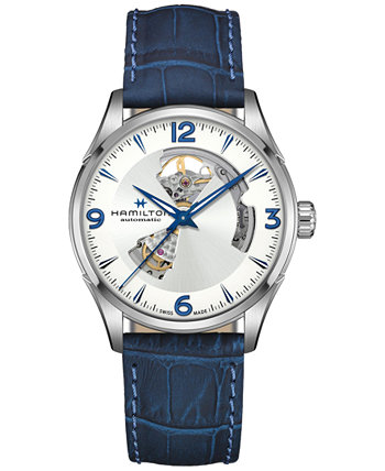 Мужские швейцарские автоматические часы Jazzmaster Open Heart с синим кожаным ремешком, 42 мм Hamilton