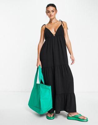 The Frolic coburn v neck tiered maxi dress in black The Frolic
