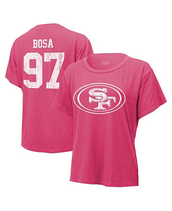 Розовая женская футболка с принтом Nick Bosa San Francisco 49ers с именем и номером Majestic