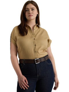 Льняная рубашка больших размеров с рукавами «летучая мышь» LAUREN Ralph Lauren