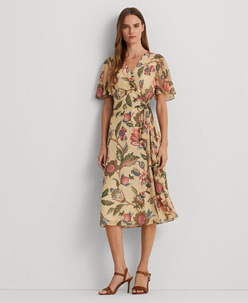 Женское платье из жатого жоржета с цветочным принтом и поясом Ralph Lauren