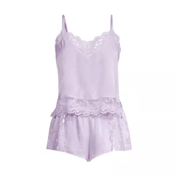 2-Piece Violet Satin Lace-Trim Cami Short Set In Bloom by Jonquil
