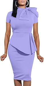 LAGSHIAN Women Fashion Peplum Bodycon Short Sleeve Bow Club Ruffle Pencil Party Dress LAGSHIAN