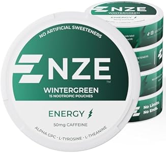 NZE Caffeine Nootropic Pouches (Peppermint) - Nootropic Energy Pouches with 50mg Caffeine, Alpha GPC, L-Tyrosine & L-Theanine with No Sugar or Artificial Sweeteners - 15 Nicotine Free Pouches Per Can NZE