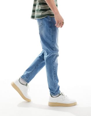 SikSilk straight leg denim jeans in midwash blue SikSilk