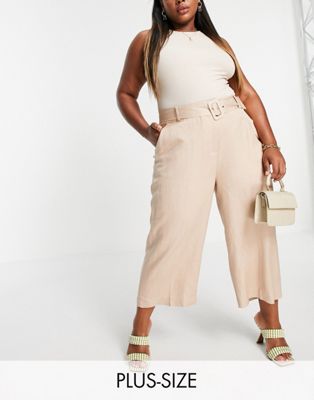 Ever New Curve tailored wide leg pants with belt in stone Ever New Curve