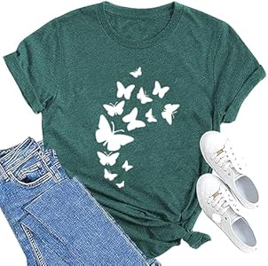 Butterfly T-Shirts for Women Butterflys Flowers Print Shirts Insect Lover Casual Short Sleeved Tops Qdl