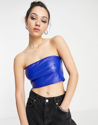 I Saw It First leather look bandeau top in blue I Saw It First