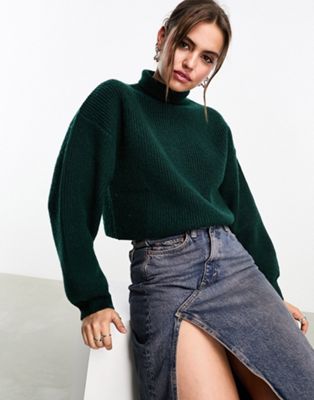 Укороченный вязаный свитер Monki зеленого цвета Monki