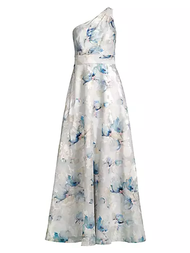 Женское Повседневное платье Aidan Mattox Floral Jacquard с одним плечом Aidan Mattox