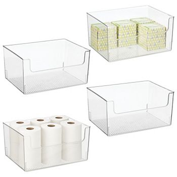 mDesign Bathroom Plastic Storage Organizer Bin with Open Front - 4 Pack - Clear MDesign