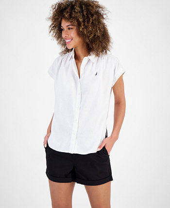 Women's Linen-Blend Cap-Sleeve Camp Shirt Nautica Jeans