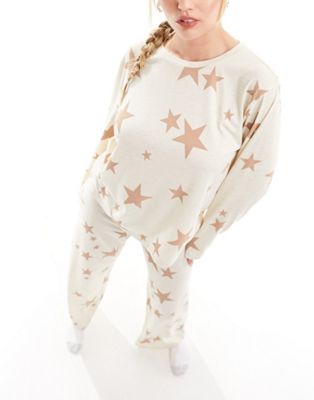 Кремовый пижамный комплект из вискозного топа и брюк со звездами ASOS DESIGN ASOS DESIGN