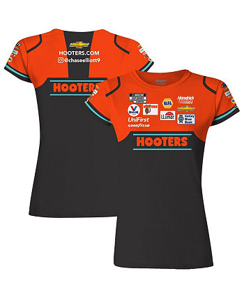 Женская оранжево-черная сублимированная футболка Chase Elliott Uniform Hendrick Motorsports Team Collection