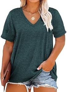 Plus Size V Neck T Shirts Women Short Sleeve Tops Casual Summer Tshirts Loose Fit Tee Beocut