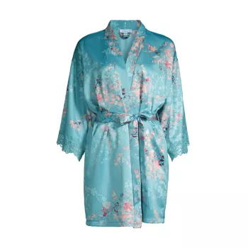 Fernwood Floral Satin Robe In Bloom by Jonquil