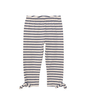 Girl Organic Cotton Striped Capri With Knot Oatmeal Mix & Navy Blue - Toddler|Child Deux par Deux