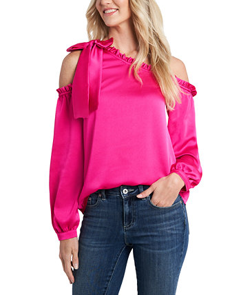 Womne's Ruffled One-Shoulder Long Sleeve Bow Blouse CeCe