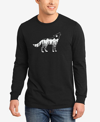 Мужская футболка с длинными рукавами Howling Wolf Word Art LA Pop Art