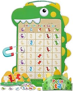 Potty Training Chart for Toddlers Boys & Girls - A Dinosaur Potty Chart with 35 Reusable Magnetic Dinosaur & Star Stickers for Kids Potty Training Reward, 3 Instruction Steps & Crown (Dinosaurs Theme) Babebay