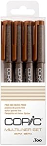 Copic Markers Multiliner Sepia Pigment Based Ink, 4-Piece Set Copic