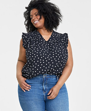 Trendy Plus Size Polka-Dot Ruffled-Trim Blouse, Created for Macy's On 34th