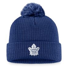 Мужская синяя вязаная шапка с манжетами и логотипом Toronto Maple Leafs Core Primary с логотипом фанатиков и помпоном Fanatics