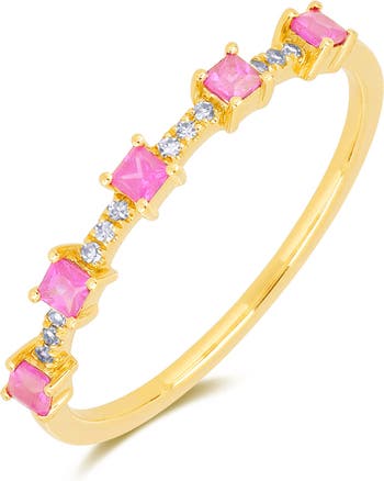 14K Yellow Gold 5 Pink Sapphire & Diamond Stack Ring - 0.04 ctw EF Collection