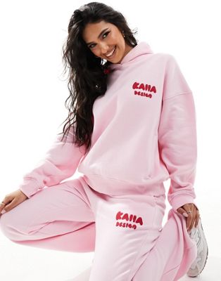 Kaiia design oversized bubble logo hoodie in pink and red - part of a set Kaiia