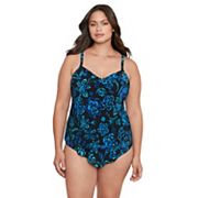 Plus Size Trimshaper Concentric Corners Hank Tankini Swim Top Trimshaper